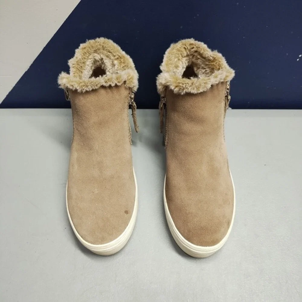 Dolce Vita Sneakers Womens US 6M Brown White Leather Side‎ Zip Faux Fur High Top